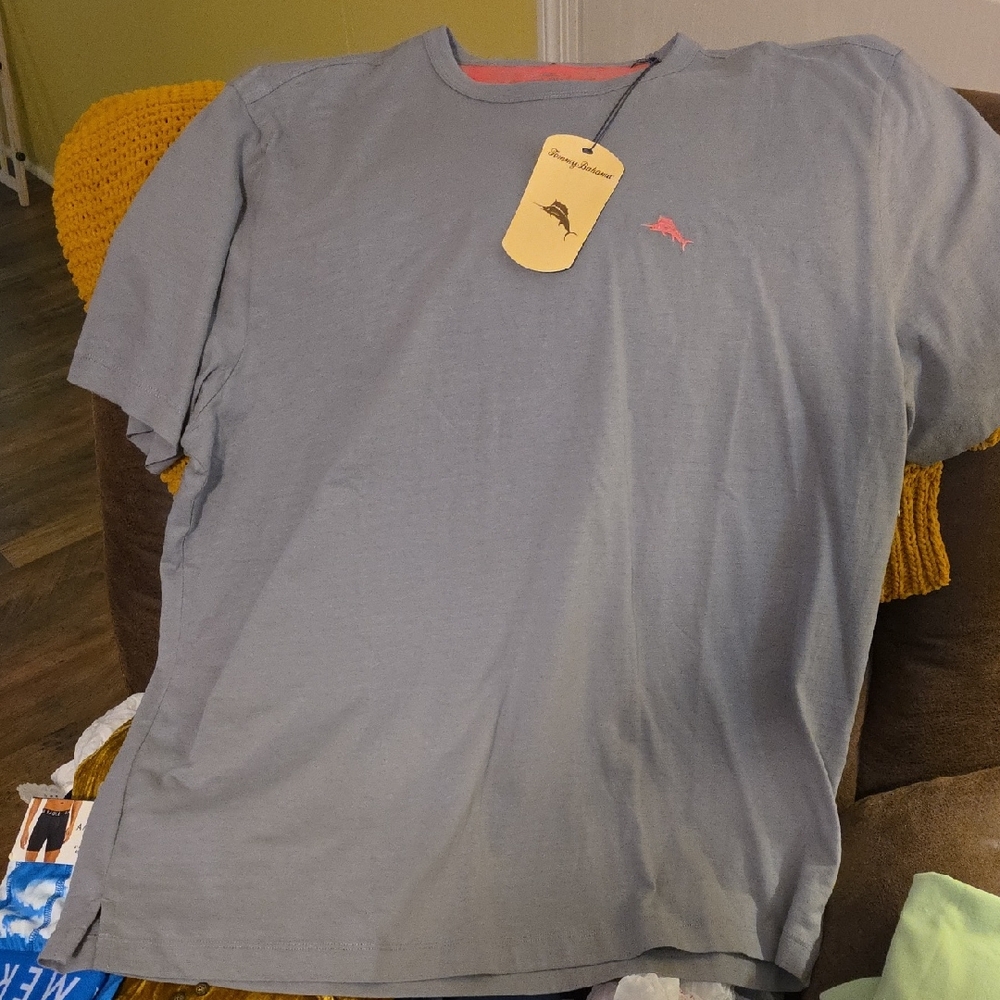 Tommy Bahama Gray Tee with Pink Logo